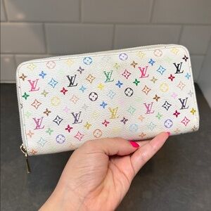 Louis Vuitton Takashi Murakami Orange Zippy Wallet White Multicolor